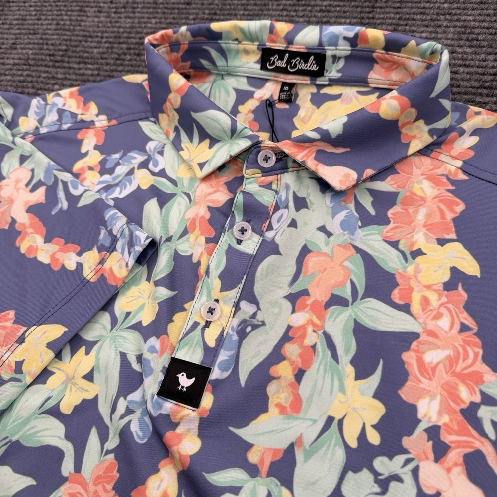 Bad Birdie Core‎ Golf Polo Shirt Mens Size XL Floral All Over Print UPF 50 NWT
